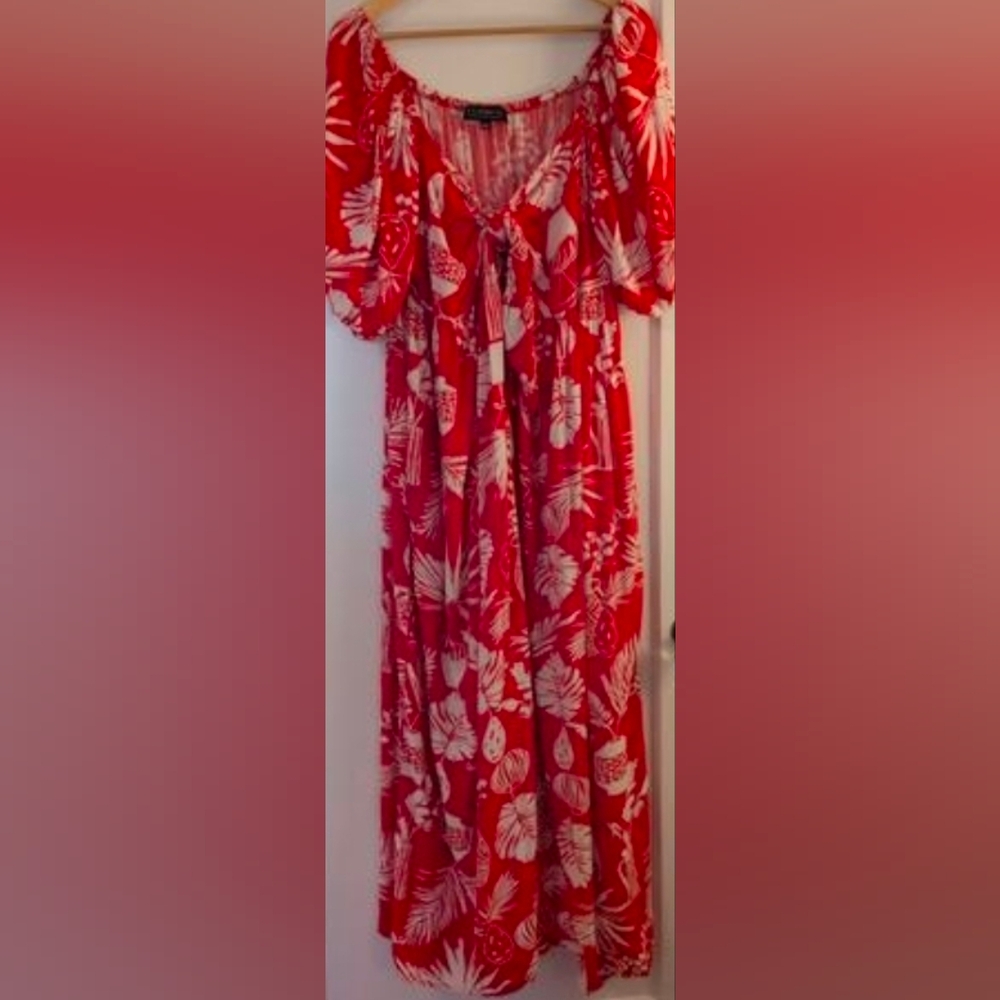 Eloquii Red and White Floral Maxi Dress